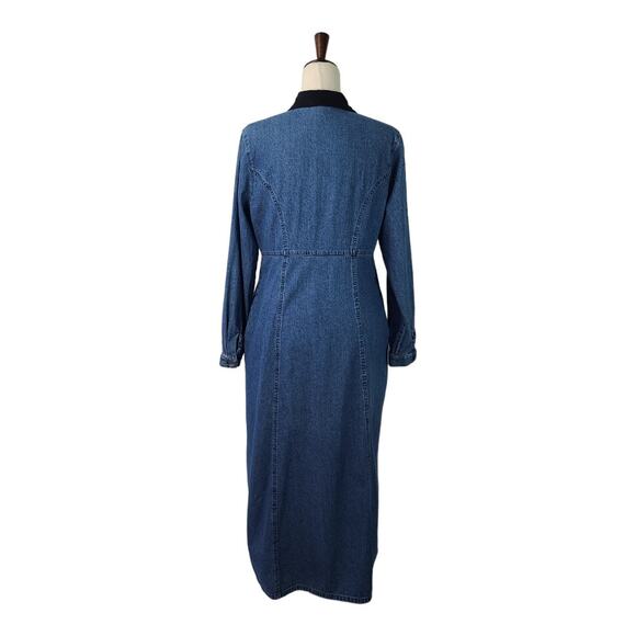 Liz Claiborne Blue Denim Vintage Maxi Dress Removeable Collar 10 - Picture 3 of 4